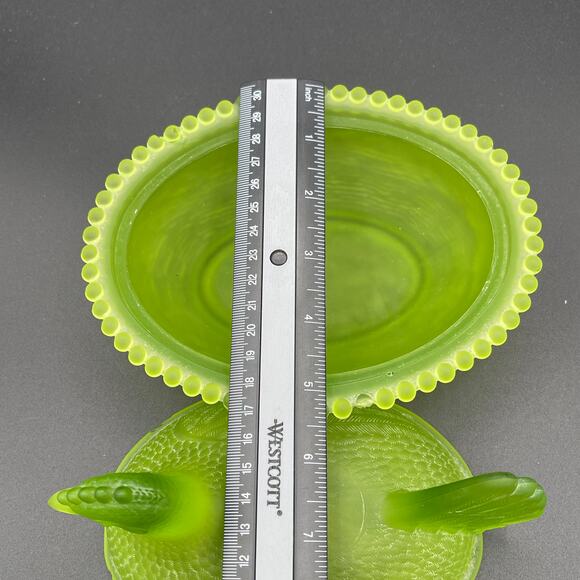 Vtg. Indiana Glass Satin Lime Green Nesting Hen Chicken Candy Dish - Picture 12 of 15